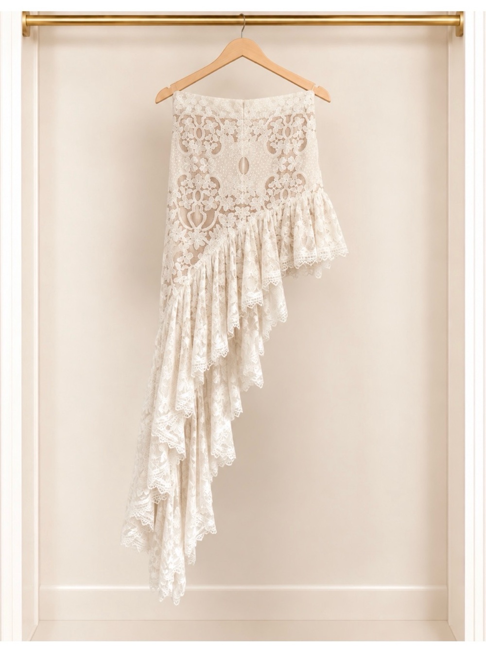 Bronx & Banco Santorini Asymmetrical Ivory Lace Ruffled Skirt - Picture 2 of 6